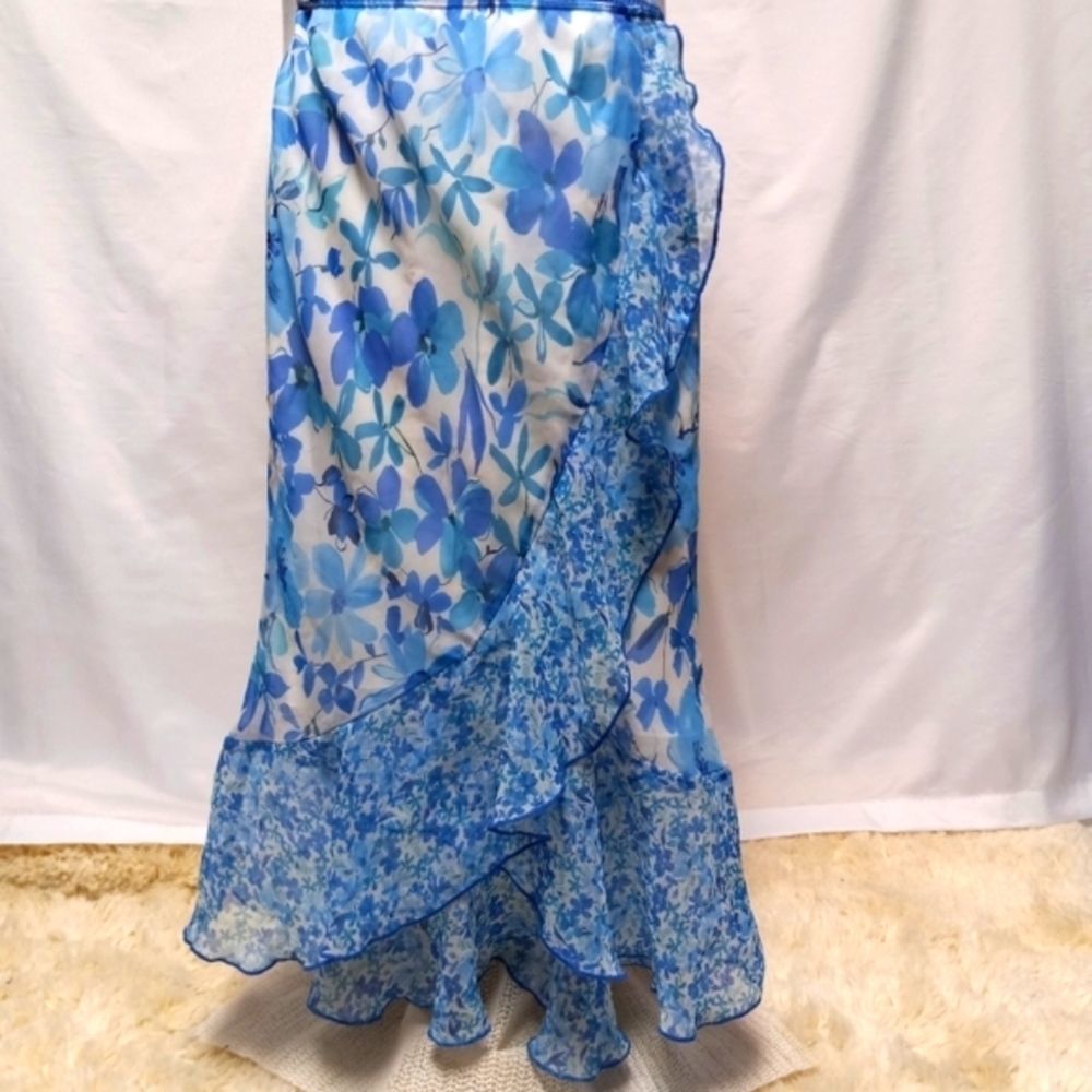 Amy Byer long skirt ruffle flower elastic waist lined girl medium 8-10 crossover